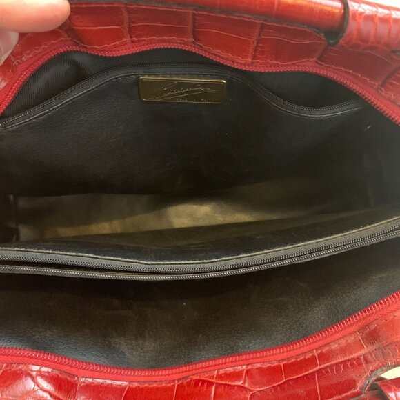 Designer Large Slate Red Crocodile Satchel Bag Made in Italy - Picture 4 of 16